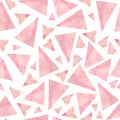 Seamless watercolor hand drawn trendy pattern with modern contemporary geometric tringular triangle shapes of pink rose