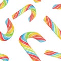 Seamless watercolor illustration of Rainbow Candy Cane.