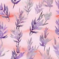 Seamless watercolor lavender pattern on pastel pink background