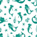 Seamless watercolor mermaid pattern.