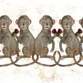 Seamless watercolor ornament with cute monkeys