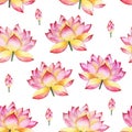 Seamless watercolor ornament with lotus flowers.