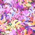 Seamless watercolor pattern of autumn leaves.purple, pink, lilac maple and oak leaf. berry branch, blueberries, currant.stylish pa Royalty Free Stock Photo