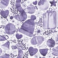 Seamless watercolor pattern background with winter warm and cozy stuff. New year Chrismas repeated pattern.