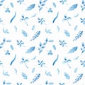 Seamless watercolor pattern with blue poppies and leaves Royalty Free Stock Photo