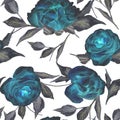 Seamless watercolor pattern of blue rose flowers Royalty Free Stock Photo