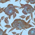 Seamless watercolor pattern of blue rose flowers Royalty Free Stock Photo