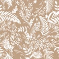 Seamless watercolor pattern with boho style fern branches and leaves drawn