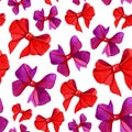 Seamless watercolor pattern of bright bows.