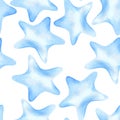 Seamless watercolor pattern for children blue stars on a white background.