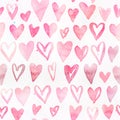 Seamless watercolor pattern with colorful hearts - romantic light and soft tints of pink and red. Royalty Free Stock Photo