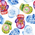 Seamless watercolor pattern of colorful mittens Royalty Free Stock Photo