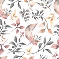 Seamless watercolor pattern with  crescent and floral in trendy neutral colors. dark, grey. burgundy and dirty yellow modern color Royalty Free Stock Photo