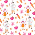 Seamless watercolor pattern with cute animals.Print on children dentistry