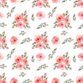 Seamless watercolor pattern with delicate florals in red, grey green leaves. Hand drawn  patterns with flowers and greenery Royalty Free Stock Photo