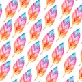 Seamless watercolor pattern of diagonally flying identical leaves. Royalty Free Stock Photo