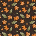 Seamless watercolor pattern with fall leaf elements. Autumn season. Repeated horizontally and vertically.