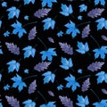 Seamless watercolor pattern with fall leaf elements. Autumn season. Repeated horizontally and vertically.