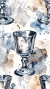 Elegant Silver Goblet Watercolor Pattern Royalty Free Stock Photo