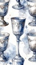 Watercolor Silver Goblets Pattern Royalty Free Stock Photo