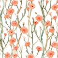 A seamless watercolor pattern featuring radiant red and orangeade flowers, inspired by the beauty of desert blooms