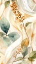 Botanical Watercolor Pattern with Delicate Berries and Leaves Royalty Free Stock Photo