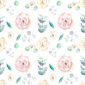 Seamless watercolor pattern with floral illustrations.