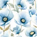 Seamless watercolor pattern with floral plants Himalayan Poppy. Vector Illustration