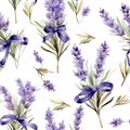 Seamless watercolor pattern with floral plants Lavender. Vector Illustration