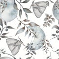 Seamless watercolor pattern with  floral in trendy   neutral colors.  modern color.Hand drawn decor patterns with florals and moon Royalty Free Stock Photo