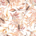 Seamless watercolor pattern with  floral in trendy   neutral colors.  modern color.Hand drawn decor patterns with florals, moth, Royalty Free Stock Photo