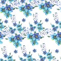 Seamless Watercolor pattern with flowers forget-me-nots on a white background illustration