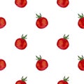 Seamless watercolor pattern with fresh cherry tomato painted. Juicy vegetables. Vector Royalty Free Stock Photo