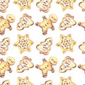 Seamless watercolor pattern with ginger cookies.