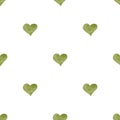 Seamless watercolor pattern of green hearts on a white background. love of nature