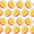 Seamless watercolor pattern half oranges Royalty Free Stock Photo
