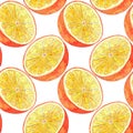 Seamless watercolor pattern half oranges Royalty Free Stock Photo
