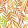 Seamless watercolor pattern with hand drawn autumn leaves and branches isolated on white background. Botanical illustration for Royalty Free Stock Photo