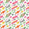 Seamless Watercolor pattern illustration of candy set Bright colored elements on white isolated background Royalty Free Stock Photo