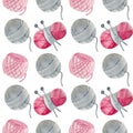 Seamless watercolor pattern. knitting hobby Royalty Free Stock Photo