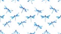 Seamless Watercolor Pattern of Light Blue Dragonflies in Flight on White Background lightblue Royalty Free Stock Photo