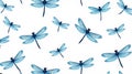 Seamless Watercolor Pattern of Light Blue Dragonflies in Flight on White Background lightblue 1 Royalty Free Stock Photo