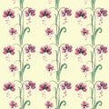 Seamless watercolor pattern lilac flowers on a pink background