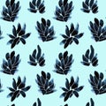 Seamless watercolor pattern with navy succulents on light blue background. Abstract desert plants, cactus. Hand painted Royalty Free Stock Photo