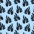 Seamless watercolor pattern with navy succulents on light blue background. Abstract desert plants, cactus. Hand painted Royalty Free Stock Photo