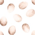 Seamless watercolor pattern with neutral beige and brown Easter eggs on a white background. Royalty Free Stock Photo