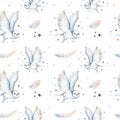 Seamless watercolor pattern nursery polar arctic animals watercolor collection set. snowy owl. reindeer. polar bear. fox. penguin Royalty Free Stock Photo