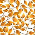 Seamless watercolor pattern with orange leafs on white background. Endless artwork hand-drawn. Floral wallpaper autumn Royalty Free Stock Photo