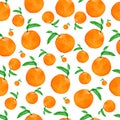 Seamless watercolor pattern with oranges and leaves , hand watercolor illustration. Perfect tasty pattern for your design.