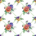 Seamless watercolor pattern of pansies. Royalty Free Stock Photo